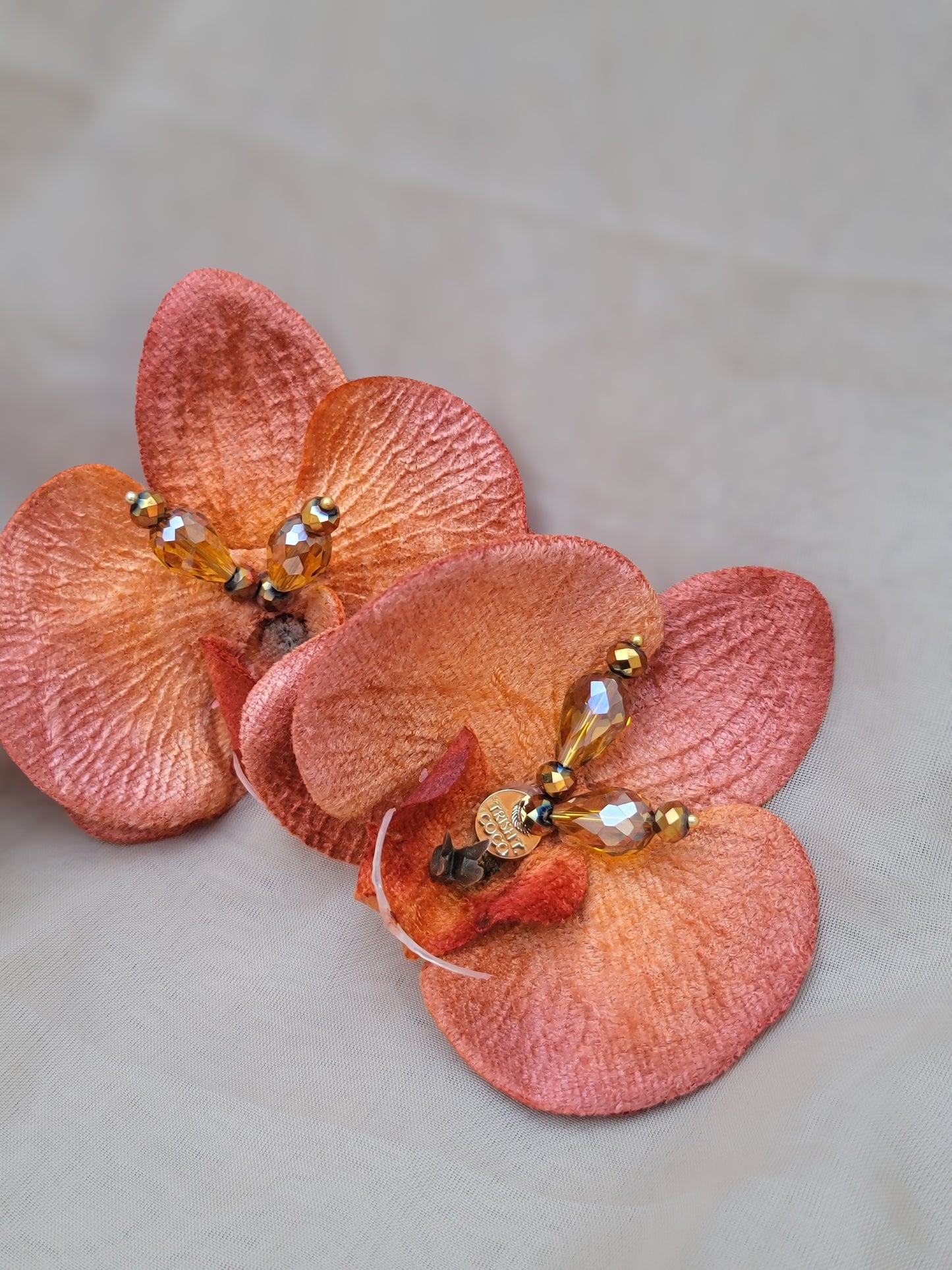 Coral Fire Bloom – Statement Orchid Earrings