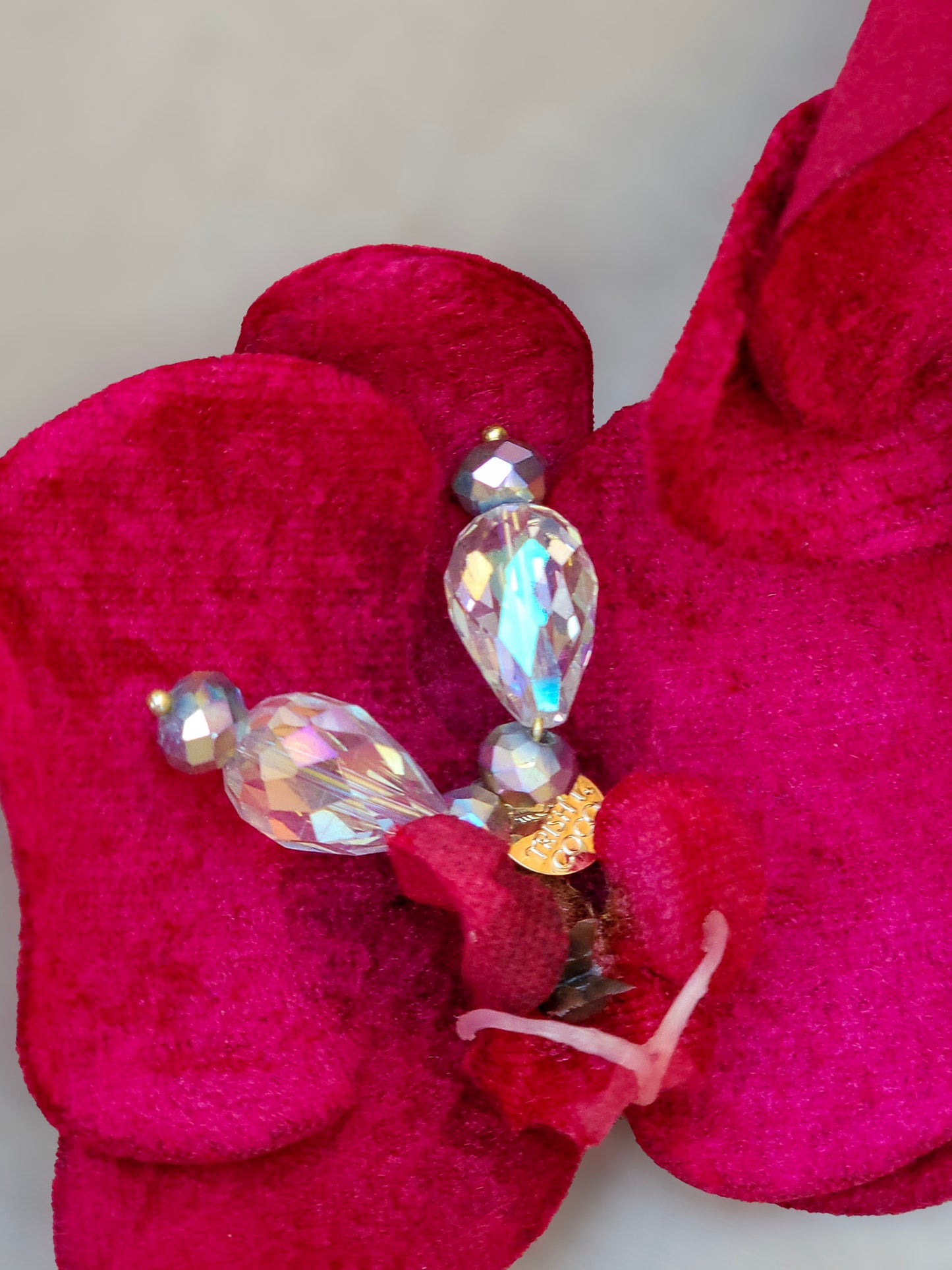 Velvet Desire – Handmade Red Orchid with Crystal Bloom