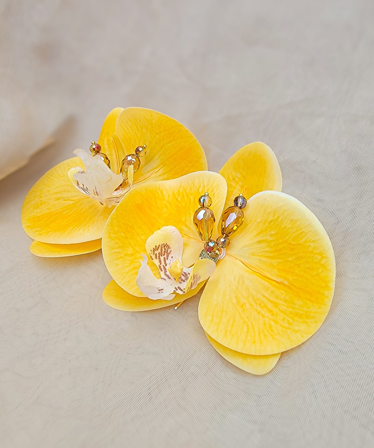 Golden Tropic Orchid – Floral Art Earrings