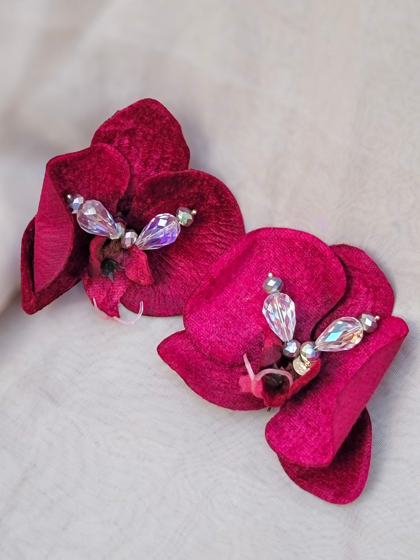 Velvet Desire – Handmade Red Orchid with Crystal Bloom