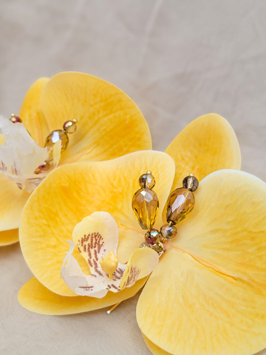 Golden Tropic Orchid – Floral Art Earrings