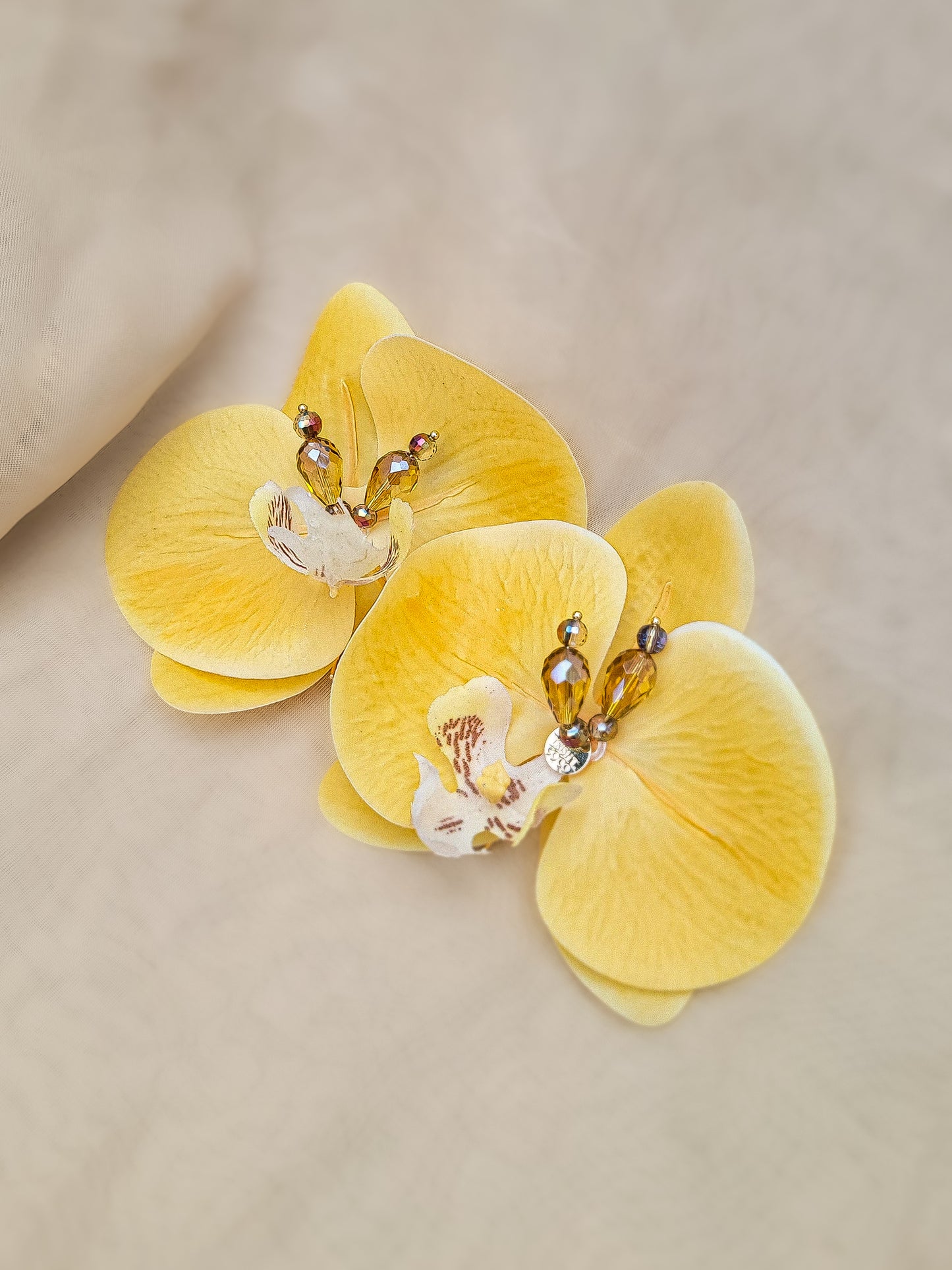 Golden Tropic Orchid – Floral Art Earrings