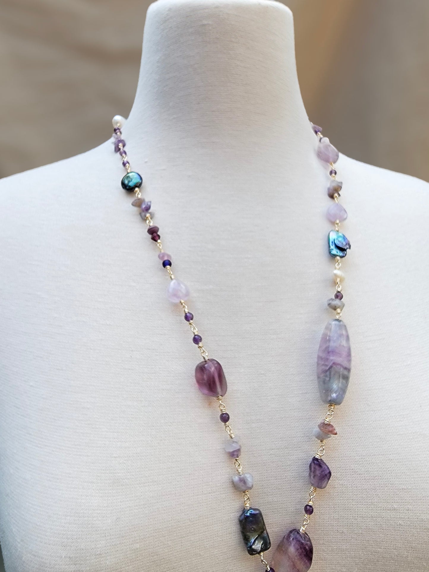 Ethereal Crystal Chain – Fluorite & Amethyst