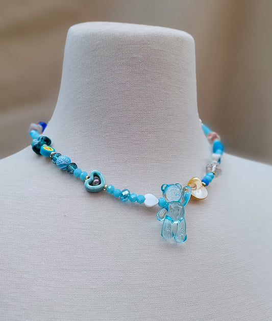 Blue Bear & Candy Heart – Statement Choker