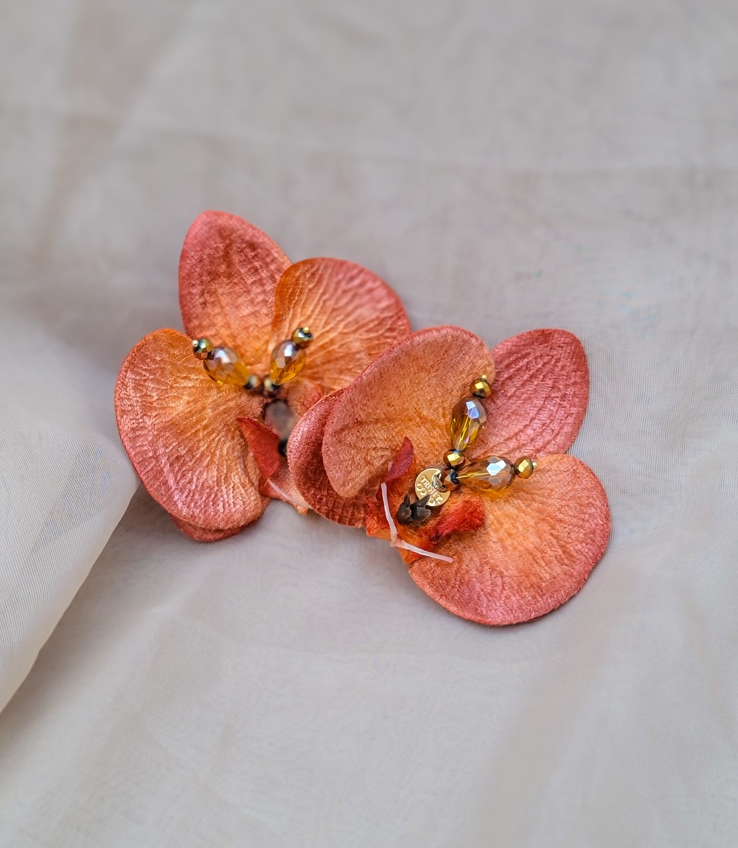 Coral Fire Bloom – Statement Orchid Earrings