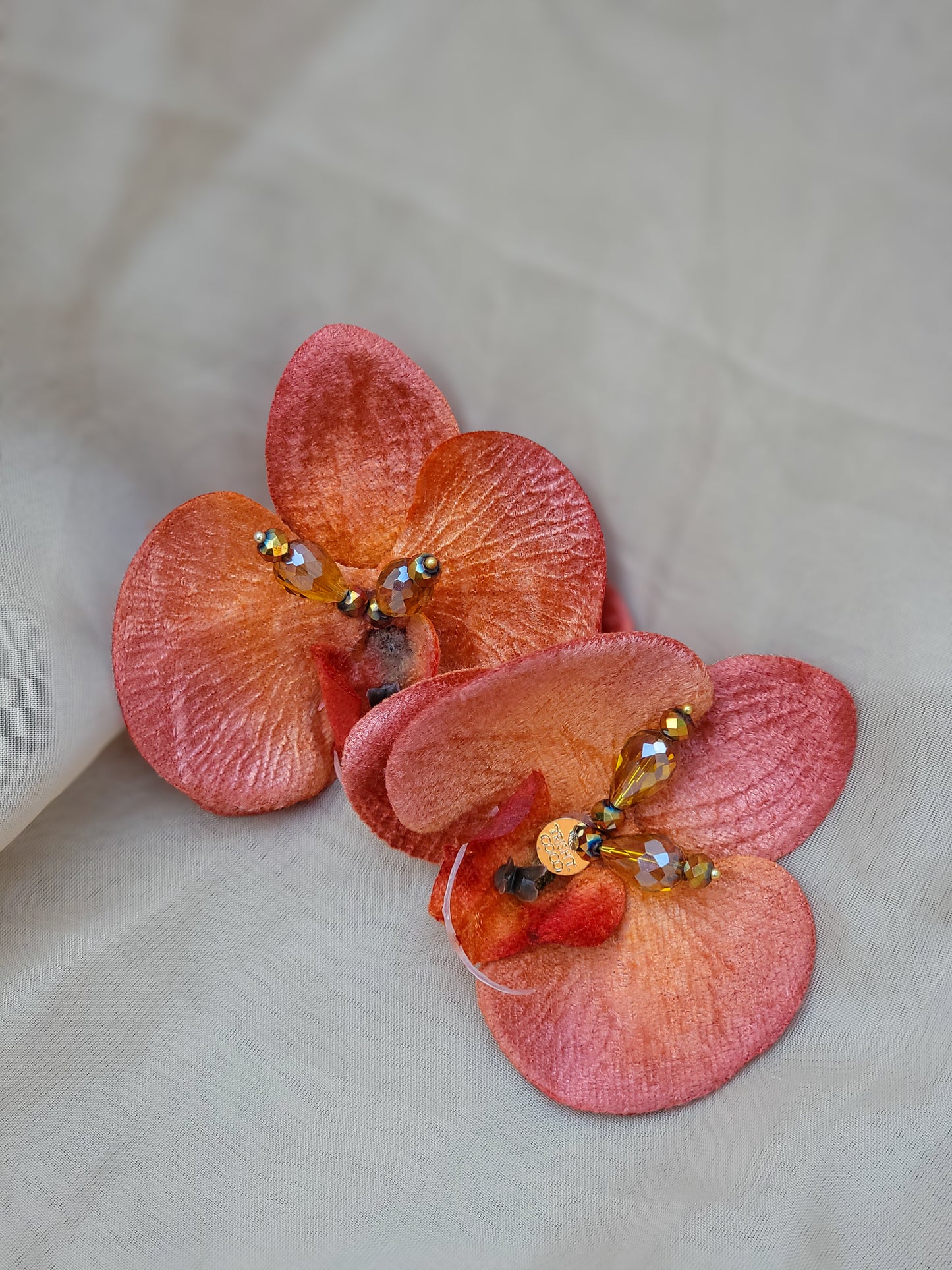 Coral Fire Bloom – Statement Orchid Earrings