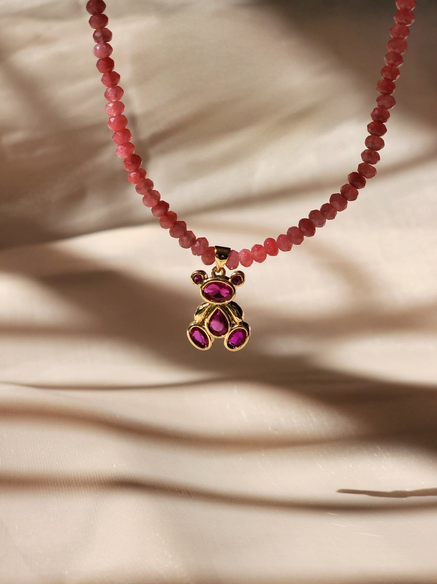 Magenta bear necklace with gold accents – Trish T CoCo