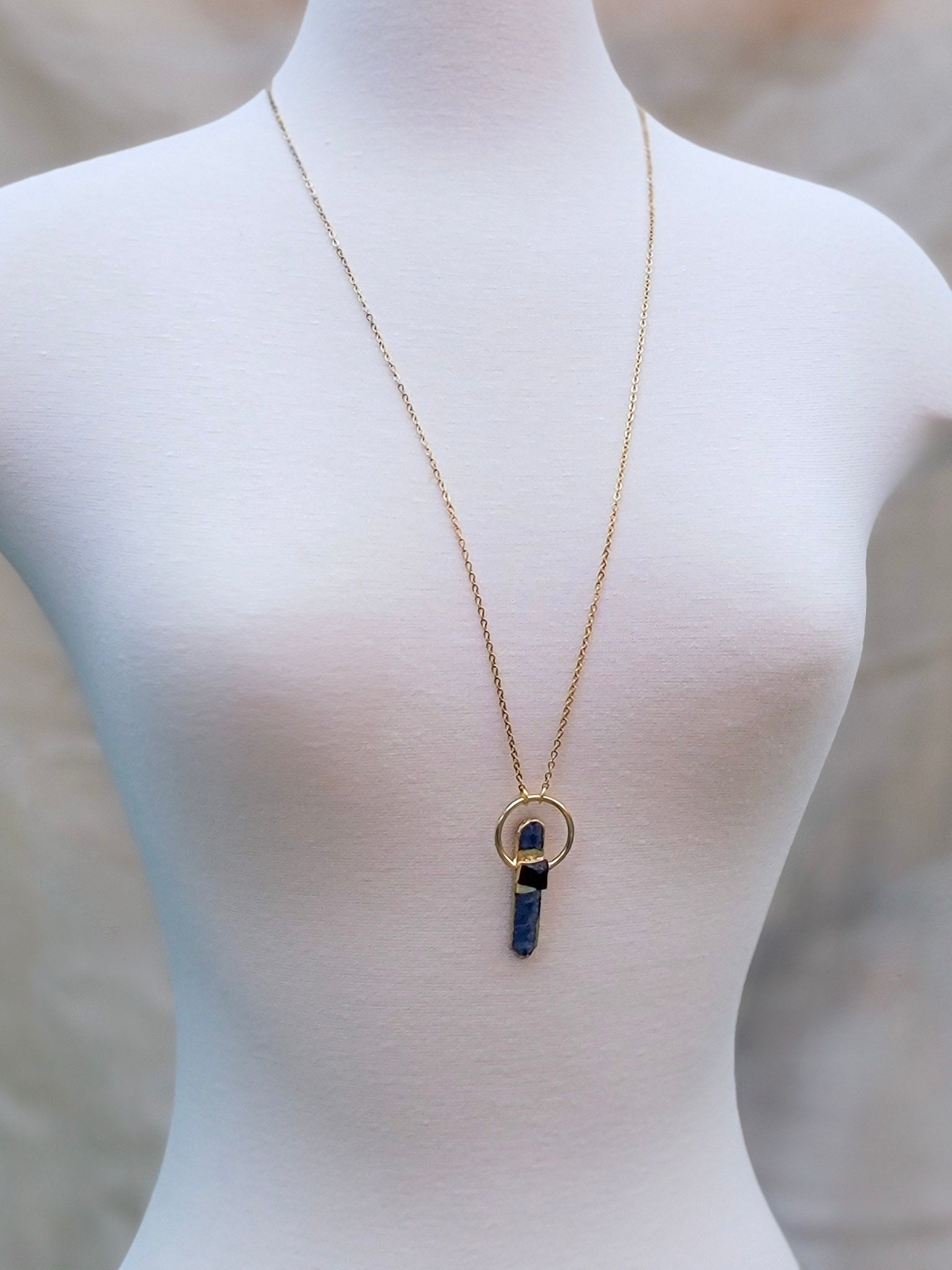 Pendant Necklace + Black Tourmaline + Long Chain Gold – Trish T CoCo