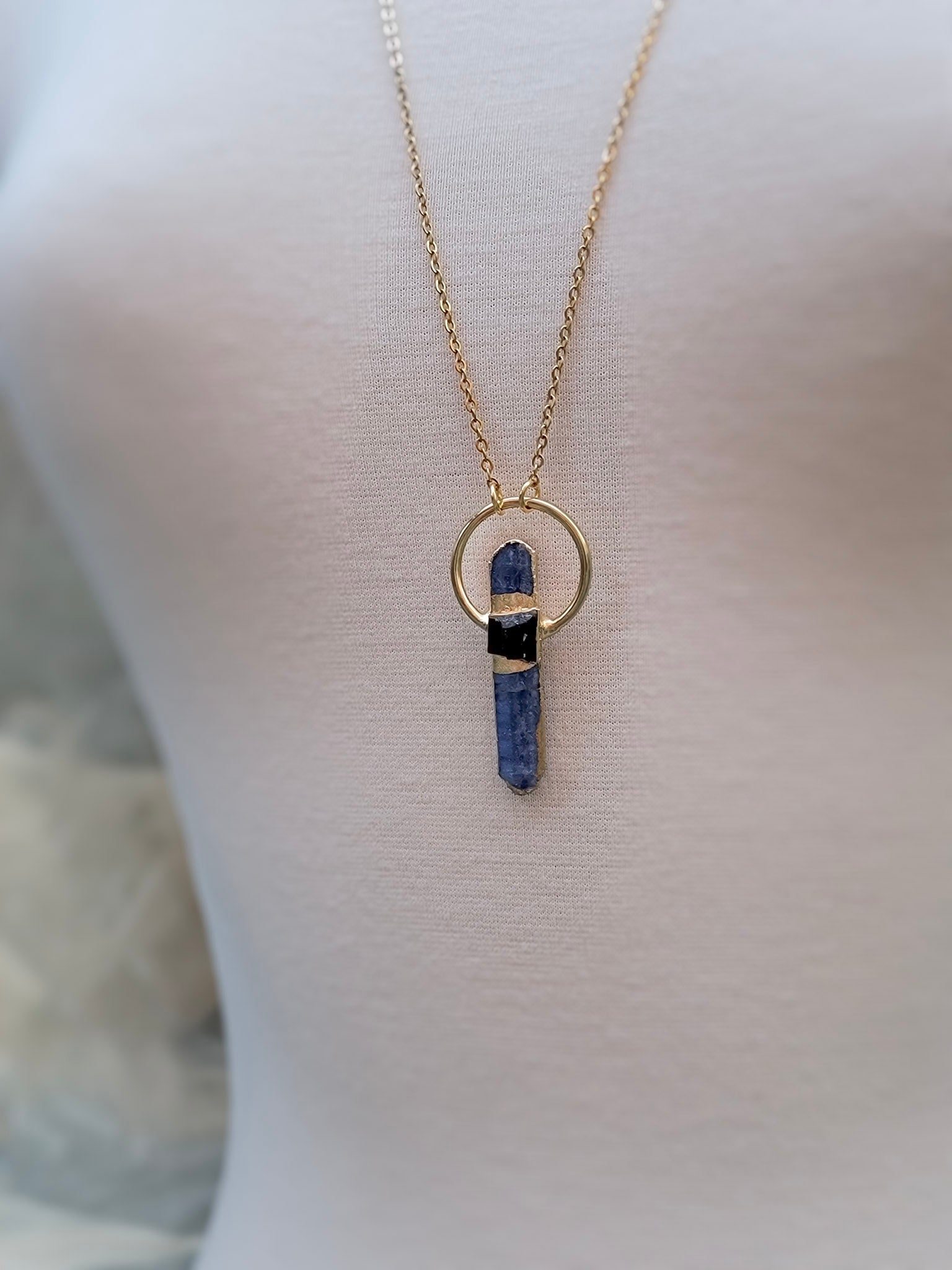 Pendant Necklace + Blue Tourmaline + Gold Ring Detail – Trish T CoCo