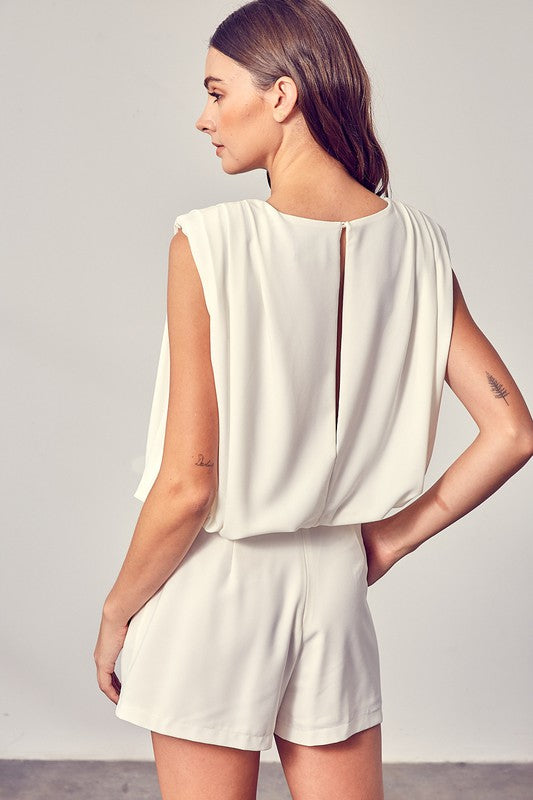 Drape Neck Open Back Romper