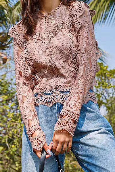 All over lace long sleeve blouse