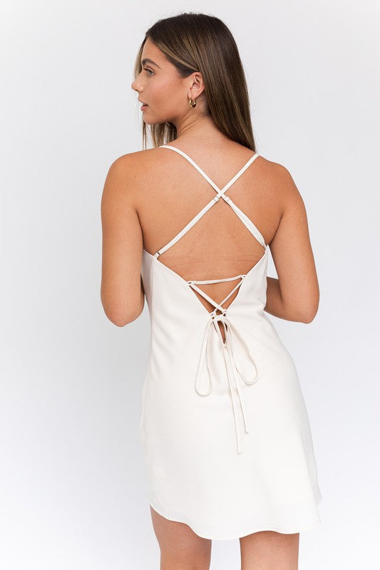 Cowl Neck Back Tie-Up Dress