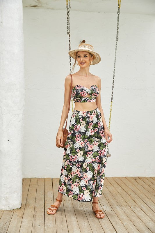 Women's 2Pcs Floral Long Skirt Set