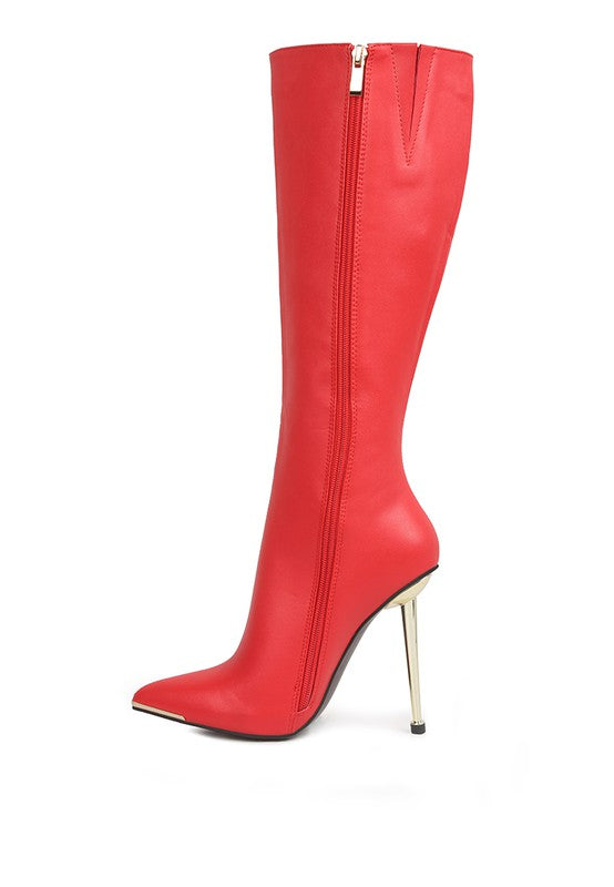 HALE Faux Leather Pointed Heel Calf Boots
