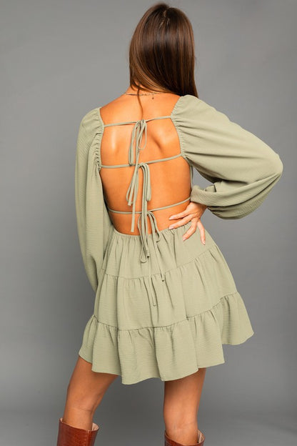 Long Sleeve Open Back Dress