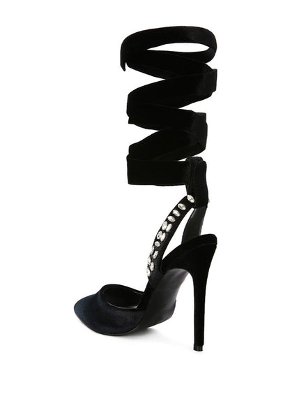 WALLIS Velvet Diamante Tie Up High Heeled Sandals