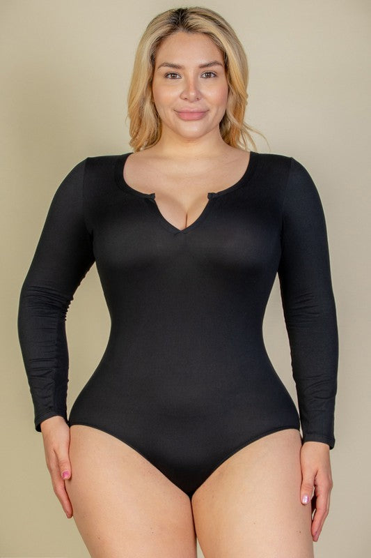 Plus Size Split Neck Solid Bodycon curvy Bodysuit