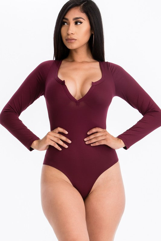 Split Neck Solid bodycon sexy Bodysuit