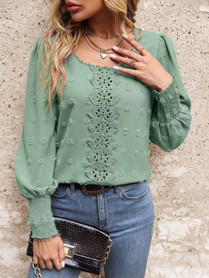 Swiss Dot Lantern Sleeve Blouse