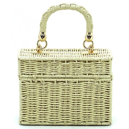 Straw Boxy Satchel Crossbody Bag