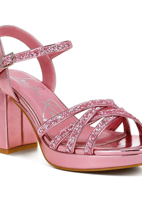 Sparks Fly Glitter Strappy Block Sandals