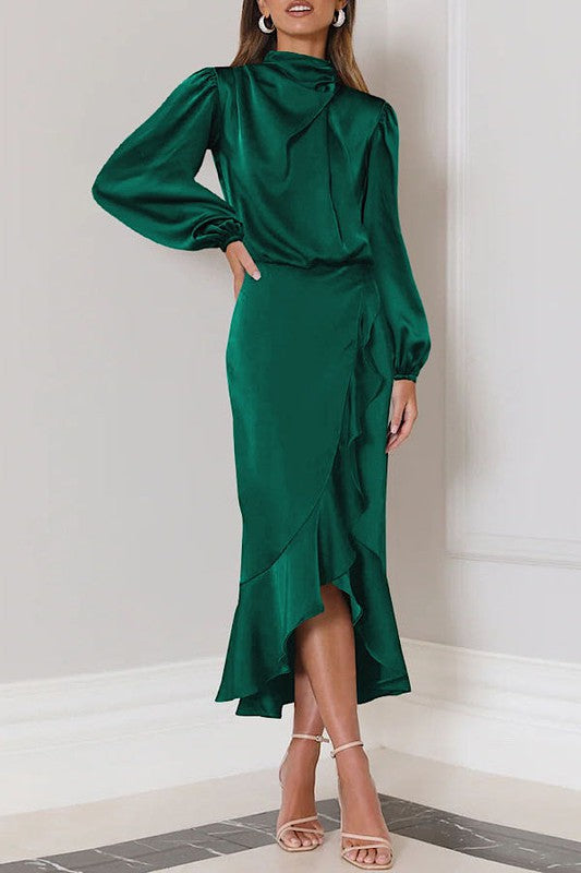 Satin long sleeve dress