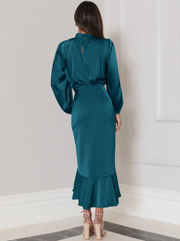 Satin long sleeve dress