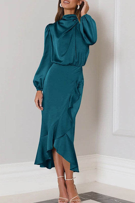 Satin long sleeve dress