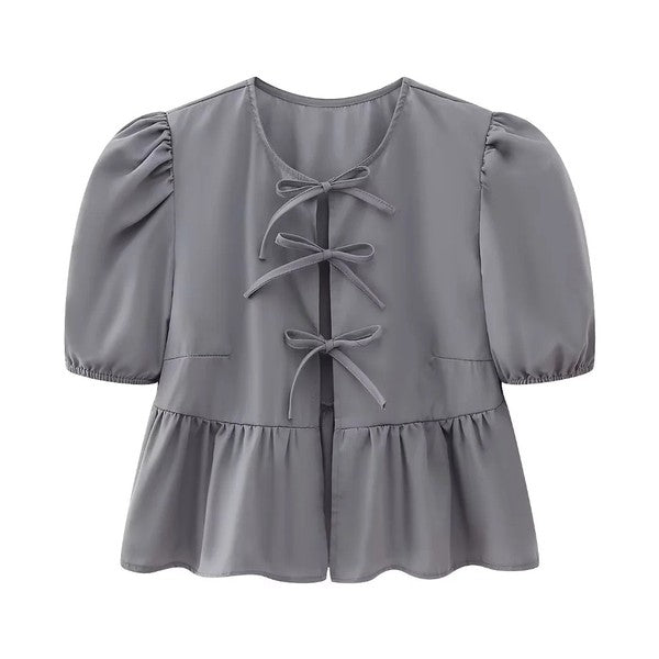 Front-Tie Peplum Blouse