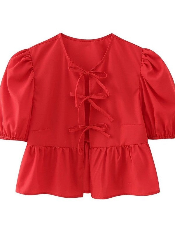 Front-Tie Peplum Blouse