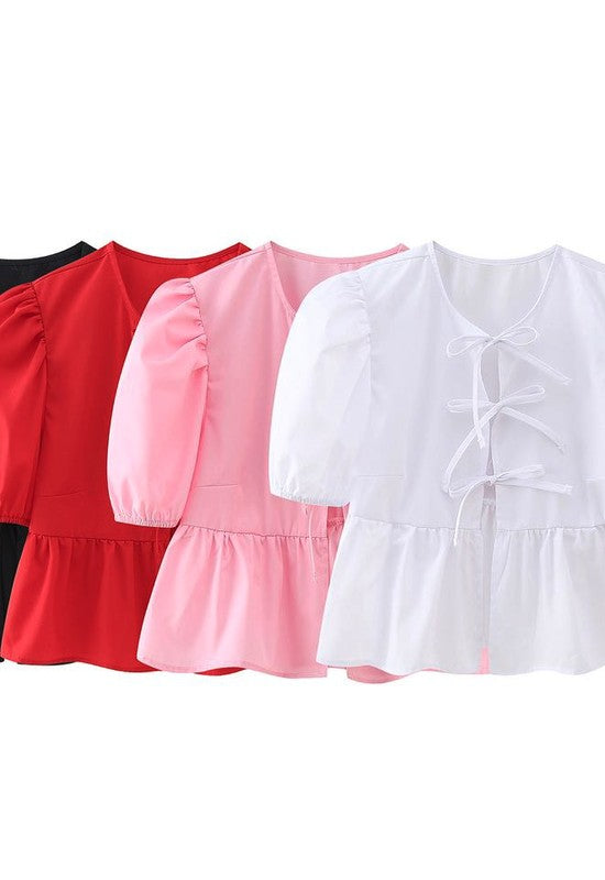 Front-Tie Peplum Blouse