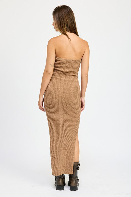 ASYMMETRICAL RIBBED MAXI TUBE DRESS