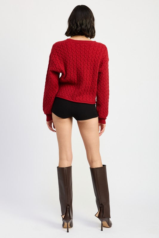 CABLE KNIT CROPPED SWEATER