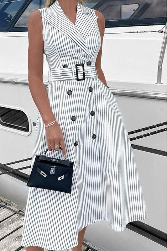 Luxury Nautical Striped Midi Dress for Elegant Summer Looks.