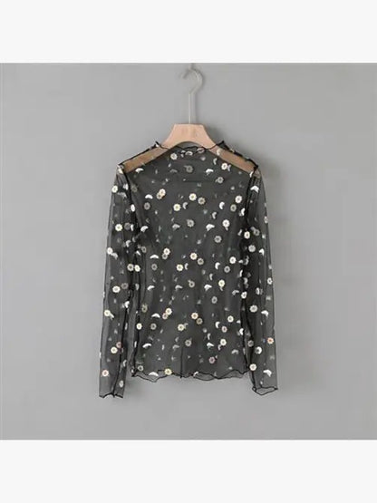 Mesh flower pattern long sleeve top