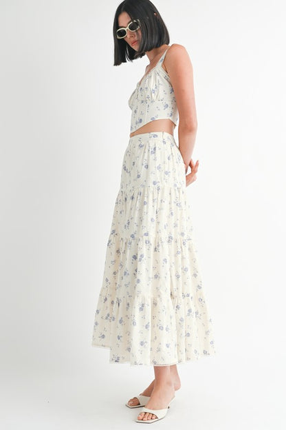 IPA2228S FLORAL TIERED MAXI SKIRT