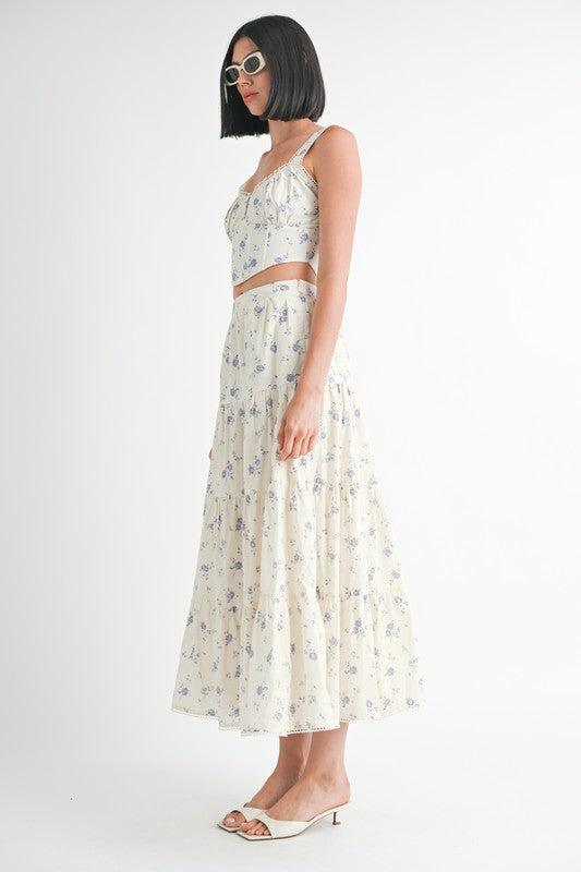 IPA2228S FLORAL TIERED MAXI SKIRT