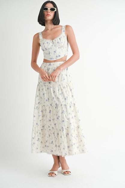 IPA2228S FLORAL TIERED MAXI SKIRT