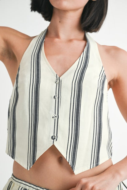 HALTER NECKLINE VEST WITH BACK TIE