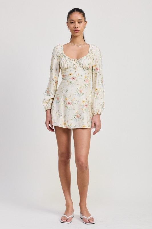 MINI LONG SLEEVE FLORAL DRESS