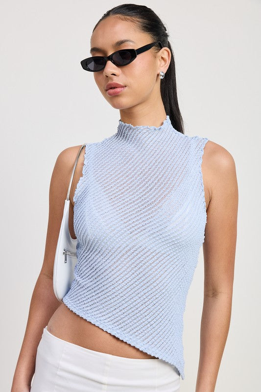 SLEEVELESS ASYMMETRICAL HIGH NECK TOP