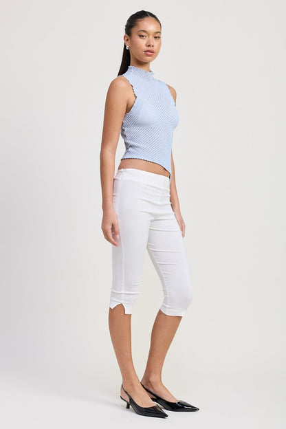 SLEEVELESS ASYMMETRICAL HIGH NECK TOP