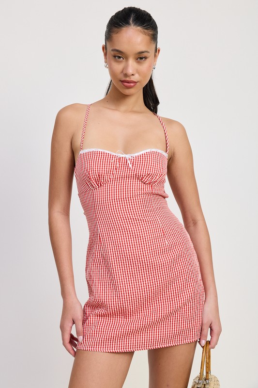 A LINE GINGHAM MINI DRESS