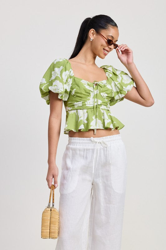 SHORT PUFF SLEEVE  FLORAL BLOUSE