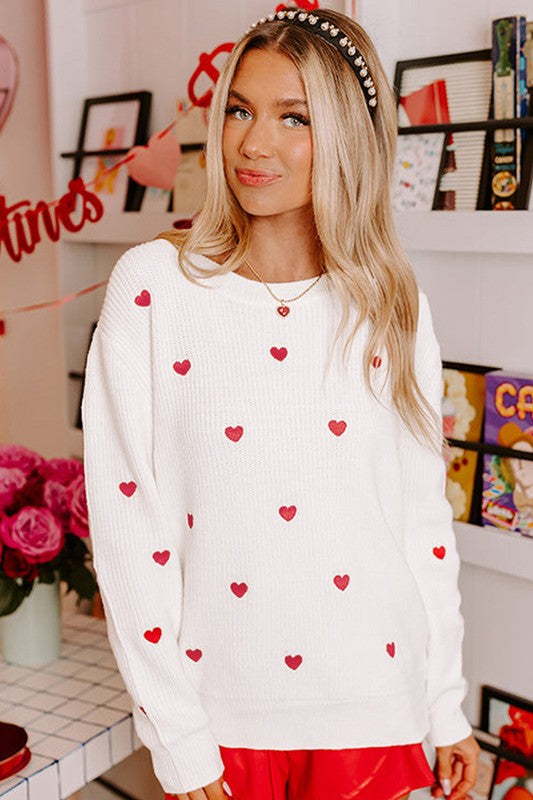 Red Heart Shape Drop Shoulder Round Neck Sweater