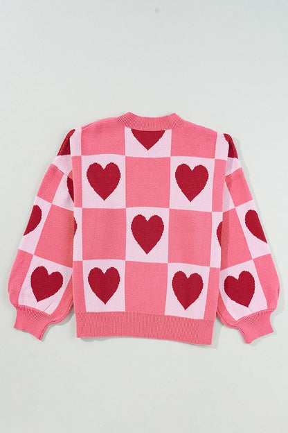 Pink Plus Size Love Heart Block Valentine Sweater