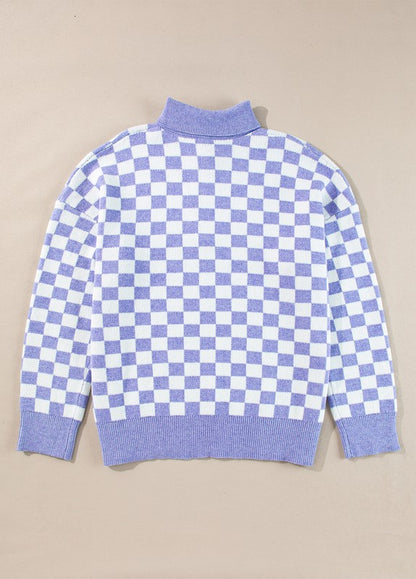 Checkered Collared Buttons Plus Size Sweater