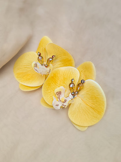 Golden Tropic Orchid – Floral Art Earrings