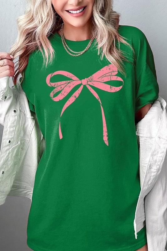 Pink Valentine Bow Graphic Plus Heavy Cotton Tee