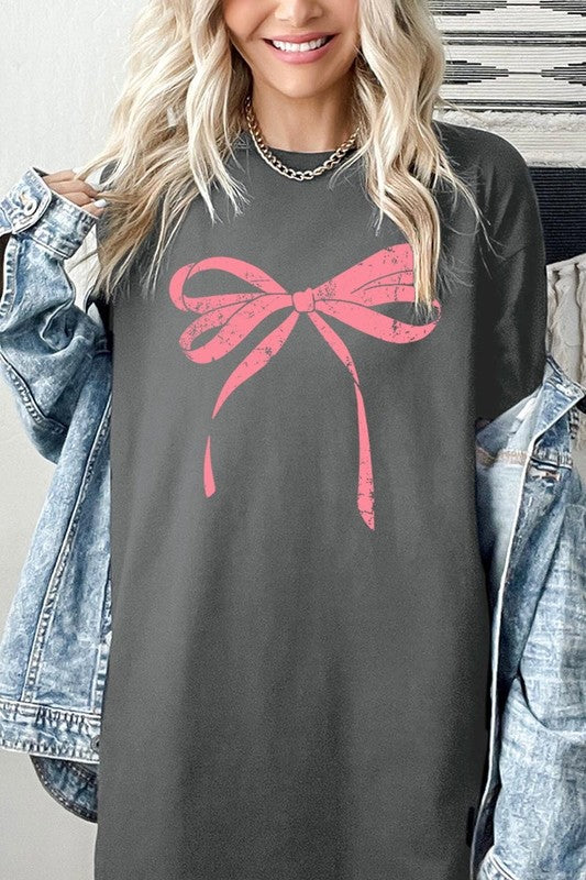 Pink Valentine Bow Graphic Plus Heavy Cotton Tee